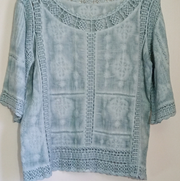 Democracy dusty blue burnout tunic with kimono sleeves and crochet detail - Picture 2 of 9